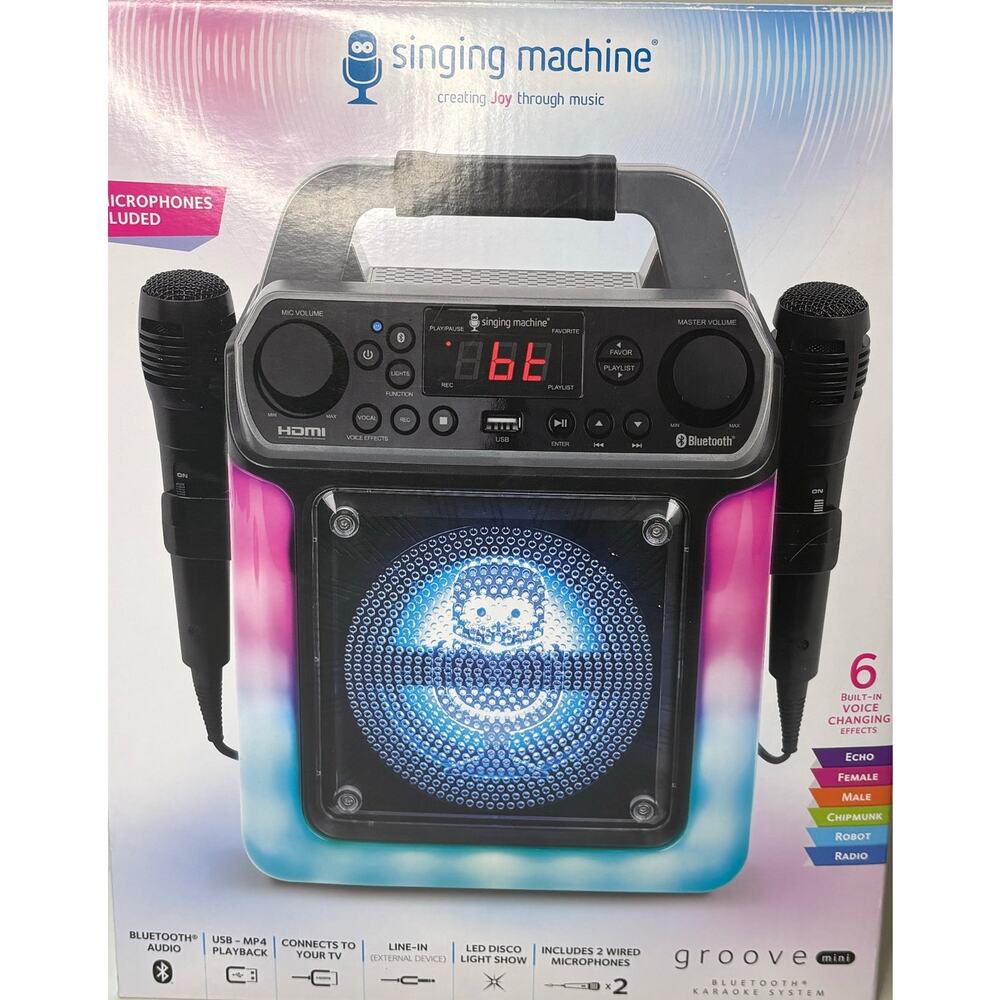 Groove Mini, Singing Machine, Portable Mini Karaoke Machine, 2 Wired Microphones